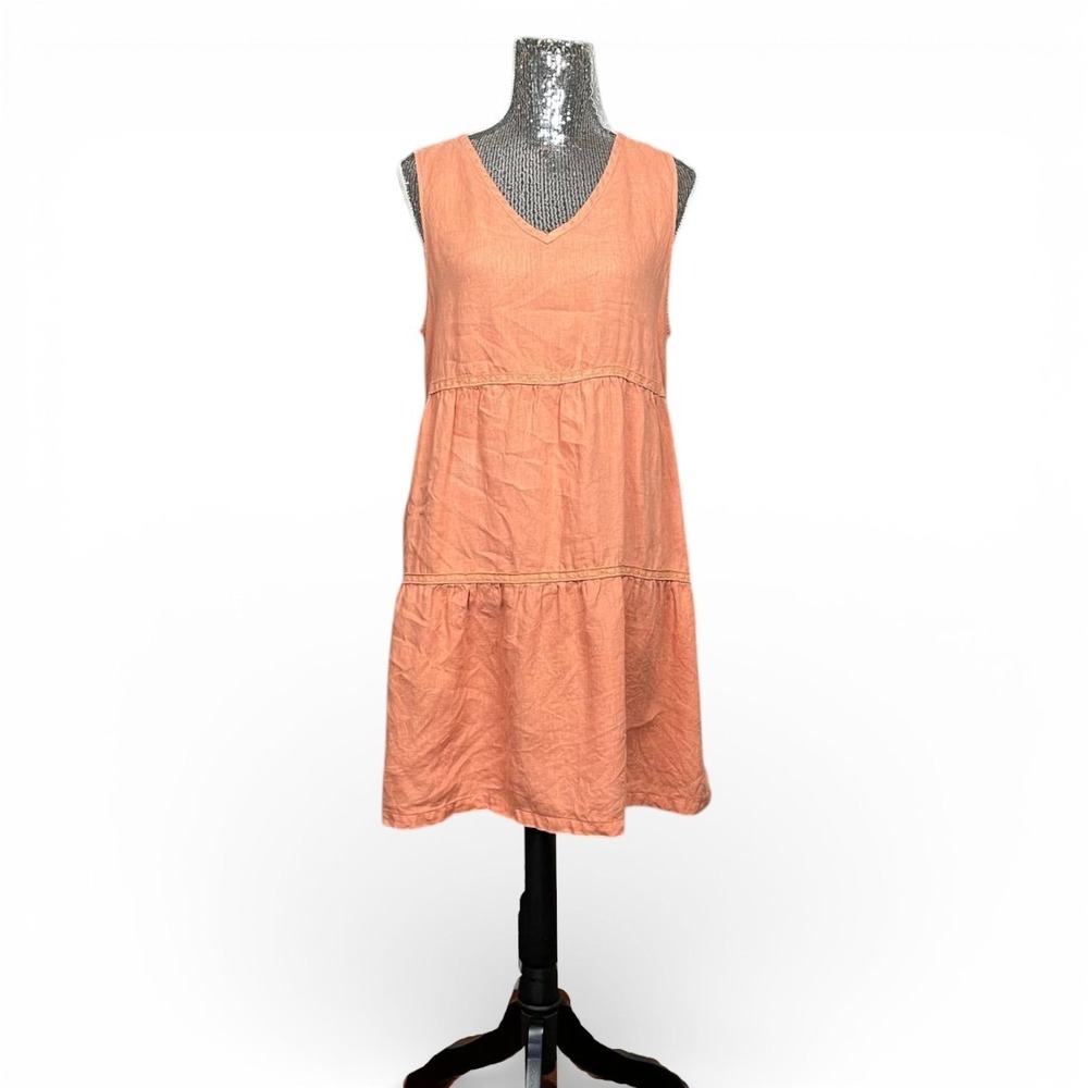 Lucky Brand Cottagecore‎ Linen Tiered Sleeveless Mini Babydoll Dress Large Party